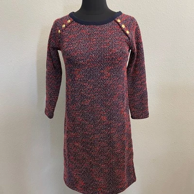 Vestido Suéter Talbots Petite Rojo Azul Marino Tejido Botón Dorado Carrera Informal Fiesta Foto 1 de 4