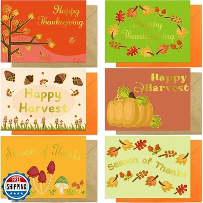 Paquete de 24 tarjetas de felicitación de Acción de Gracias Fancy Land con sobres Gol Foto 1 de 4