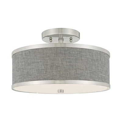Livex Lighting 60422 Park Ridge 2 Light 13"W Semi-Flush Drum - Nickel - Image 1 of 4