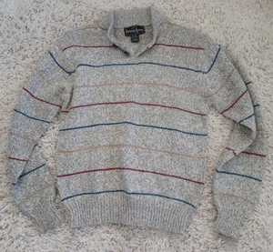 Vintage Northwest Territory Men's L Shawl Collar Wool Blend Sweater Gray Stripes - Picture 1 of 5