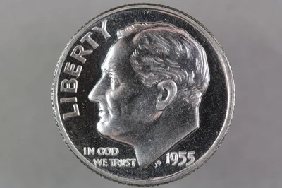 Moneda de diez centavos Roosevelt 1955 prueba de gemas, en su mayoría camafeo, ¡bonita! Ofreciendo envío combinado. Foto 1 de 2