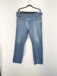 Vintage Y2K Distressed Wrangler Men's Denim Jeans Ripped Legs Straight 38 X 29 - Picture 1 of 12