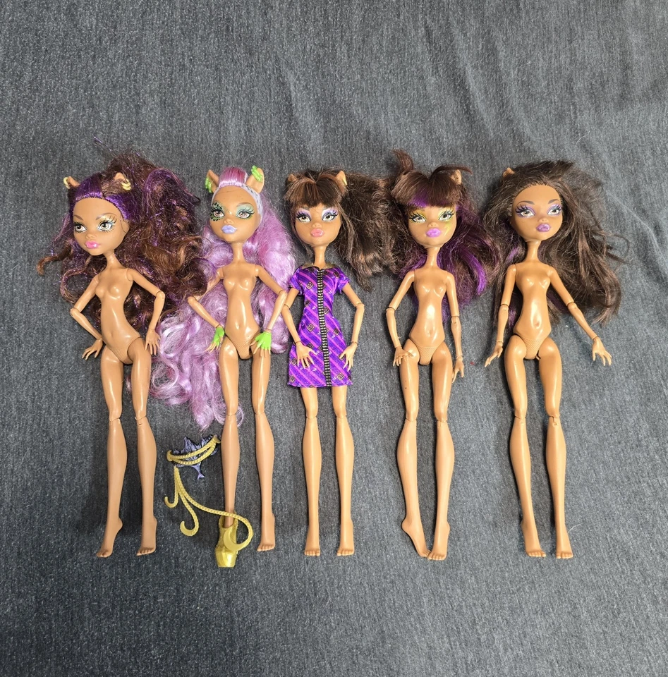 Monster High Lote De 5 Muñecas Clawdeen Wolf Incompletas 1 Primera Ola Negro Elástico Foto 1 de 4