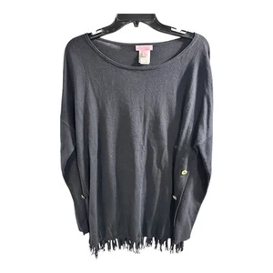 Lilly Pulitzer Size Large Navy Pullover Fringe Hem Side Buttons Pullover Tunic - Picture 1 of 8