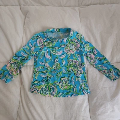 Camisa de natación floral manga larga Rashguard azul y verde niñas talla 4 Foto 1 de 4