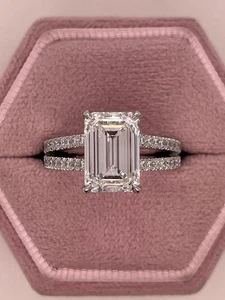 4.40 CTW IGI Certified Emerald Cut E VVS2 Lab Grown Diamond Ring 14K Gold - Picture 1 of 7