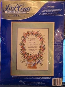 J. & P. Coats Thanksgiving Give Thanks Complete Stamped Cross Stitch Kit New - Picture 1 of 2