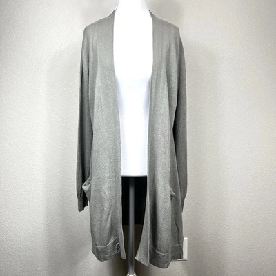 Cárdigan abierto Orvis para mujer talla M Longline suéter mezcla de lino bolsillos salvia Foto 1 de 4