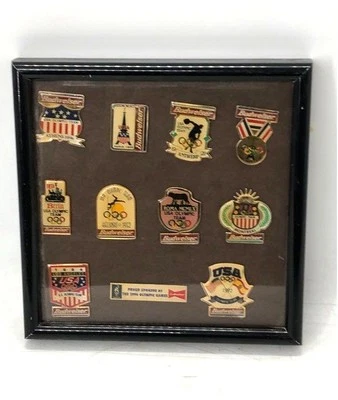 Vintage Budweiser 1896-1996 Olympic Pin Display - Image 1 of 4