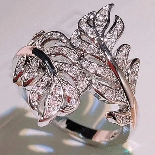 ANELLO ALTA CLASSE PLACCATO IN ARGENTO 925 A FOGLIA CON ZIRCONI MISURA 7 - Immagine 1 di 1