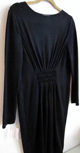 Longchamp Black Long Sleeve Knee Length Dress Sz Med Wool Silk Lined NWT Rt $620
