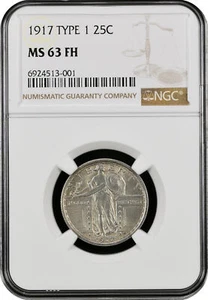 1917 Liberty Standing Silver Quarter Type 1 NGC MS63 FH - Picture 1 of 2