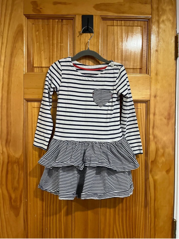 Vestido Mini Boden Azul y Blanco Náutico Rayas Manga Larga Volantes Parte Inferior Talla 3-4 Foto 1 de 4