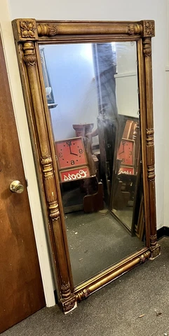 antique large 1800s ornate heavy Carved GOLD GILT gesso Wood Wall Mirror 68 x 35 Cover