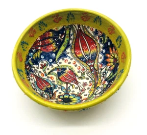 Ceramic Turkish Dipping Bowl 6”  Multicolor Floral Hand Painted Green Blue - Picture 1 of 9
