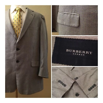 Chaqueta Abrigo Deportivo BURBERRY LONDON 46 L Cachemira Seda Pata de Gallo 2 Botones Gris Foto 1 de 4