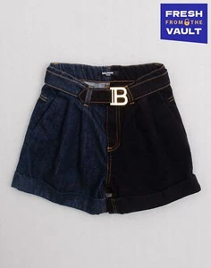 RRP€300 BALMAIN Kids Denim Shorts Size 6Y Two-Tone B Logo Buckle Belted - Picture 1 of 6