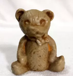 Hand Carved Teddy Bear Sitting w/ Neck Bow Gray Stone Animal Statue Figure - Picture 1 of 11