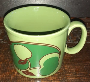 MCM 1970's Green Apple Graphics Staffordshire England Ironstone Coffee Tea Mug - Picture 1 of 3