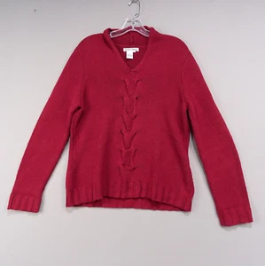 Winter Silks Sweater Women’s L Red Cotton Silk Blend V-Neck Pullover - Picture 1 of 9