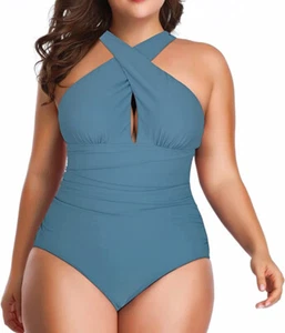 Women's One Piece Tummy Control Front Cross Backless Swimsuit - 5XL - Picture 1 of 11