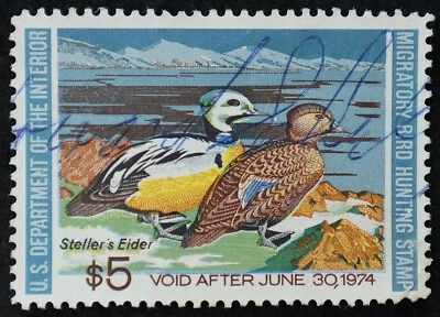 U.S. Used Stamp Scott #RW40 $5 Federal Duck Hunting. Fine - Very Fine. Choice! - Image 1 of 2