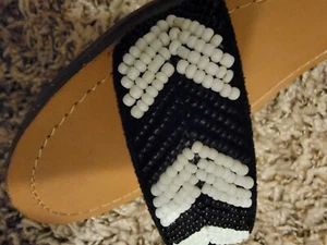 women's black suede fringe with white beading sandals size 9 1/2 - Picture 1 of 6