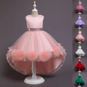 Kids Girls Flower Lace Tutu Princess Dress Wedding Birthday Party Prom Ball Gown - Picture 1 of 29