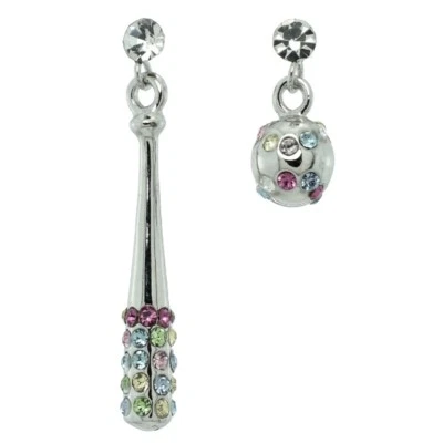 Brincos de beisebol feitos com cristal Swarovski bola de taco de softbol equipe esportiva presente - Imagem 1 de 3