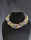 12 Strand Multi Colored Glass Beads Necklace Beautiful Intricate Details 18"  