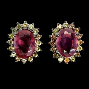 Valentine 925 Silver Earrings Oval Ruby 8x6mm Sapphire Natural Gemstone Jewelry - Picture 1 of 13