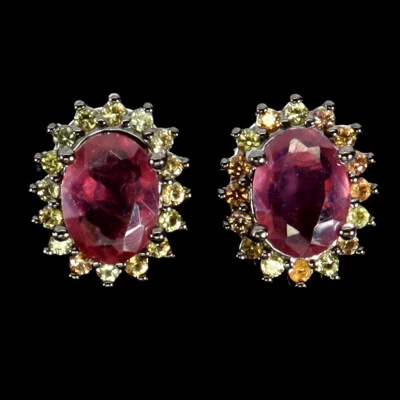 Valentine 925 Silver Earrings Oval Ruby 8x6mm Sapphire Natural Gemstone Jewelry - Image 1 of 4
