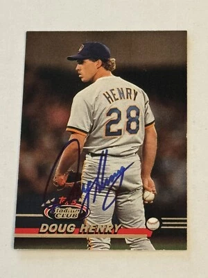 Doug Henry 1993 Topps Stadium Club Authentic Signed Autograph Auto Card Brewers - Image 1 of 3