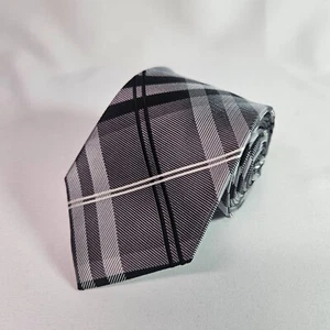 Geoffrey Beene Silk Blend Tie Gray Silver Black Stripes 3.25" x 60" - Picture 1 of 8