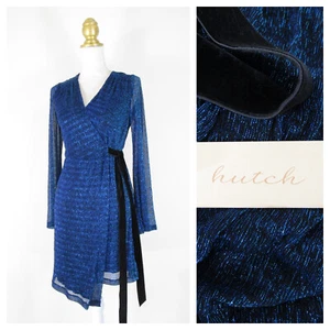 Hutch Anthropologie Womens Blue Metallic Gigi Wrap Dress Size XS 0 2 $278 - Picture 1 of 12