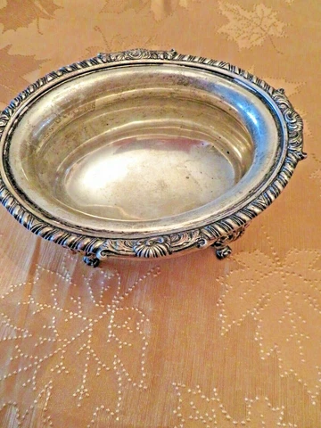 Antique Italian Silver Footed Oval Bowl Cover