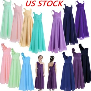 Girls Princess Flower Dress Bridesmaid Wedding Birthday Maxi Formal Dresses Gown - Picture 1 of 92