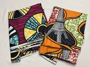 Lot 2 Fabric Panels Hollandais Veritable Wax Super Wax 0074 & W0002 Vibrant - Picture 1 of 9