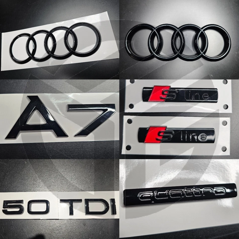 Nuevo Audi A7 2019+ Insignias Negro Brillante JUEGO REJILLA/BOTA/GUARDABARROS S-LINE/QUATTRO/50TDI Foto 1 de 1