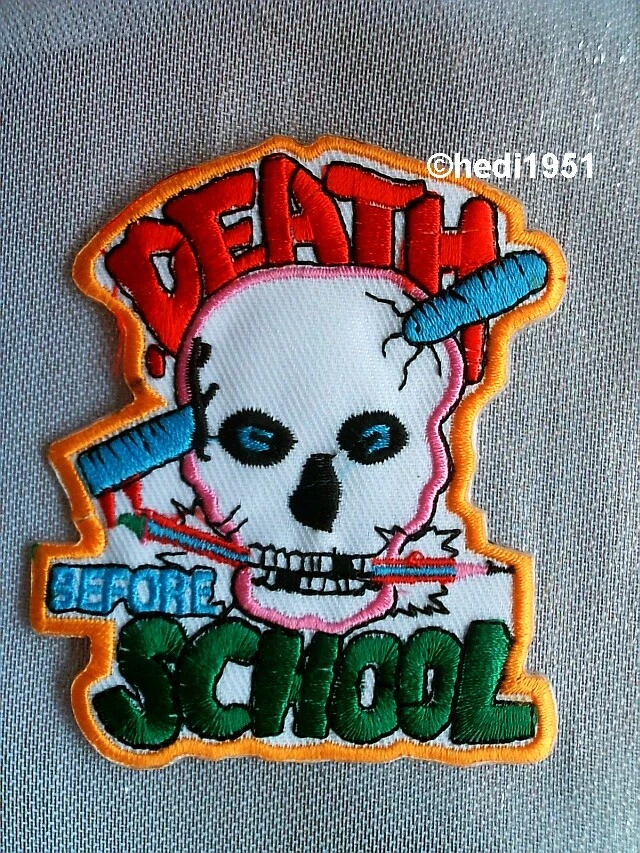 PUNK ROCK SKULL Death School AUFBÜGLER AUFNÄHER PATCH