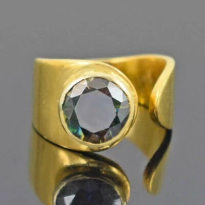 Open Cuff Solitaire 2 CT Round Blue Moissanite 18k Yellow Gold Fn Men's Ring - Imagen 1 de 6