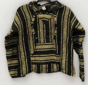 Sandy - Mexican Hoodie Hippie Surf Poncho Pullover Size Medium Yellow Tone - Picture 1 of 2