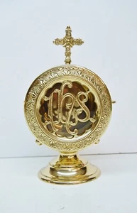 SOLID BRASS LUNA HOLDER / TABERNACLE EUCHARIST CUSTODIAL, IHS - #189 - (CHURCH) - Picture 1 of 6