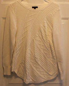 Cupio Cable Knit Sweater White Top Women's Size Large White Long Sleeve Pullover - Picture 1 of 9