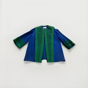 Vintage 70’s Claremont Womens Green Blue Colorblock Felted Wool Jacket One Size - Picture 1 of 11