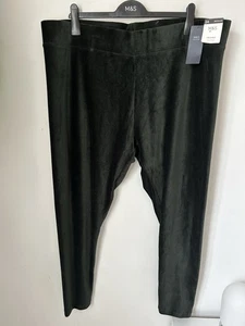 M&S Pull On Green Cotton Stretch Velour Soft Cord Leggings,Yoga,Lounge Uk 24 New - Picture 1 of 8