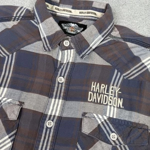 Harley-Davidson Shirt Mens XL Gray Plaid Flannel Button Down Embroidered Logo - Picture 1 of 14
