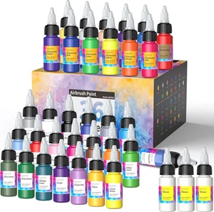 Set Vernici per Aerografo - 33 Colori Con 3 Diluenti, Acriliche a Base D'Acqua,  - Foto 1 di 12