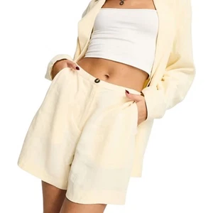 Weekday Kit linen mix shorts in pastel yellow Lightweight Sz 44/ US 16 - Picture 1 of 8