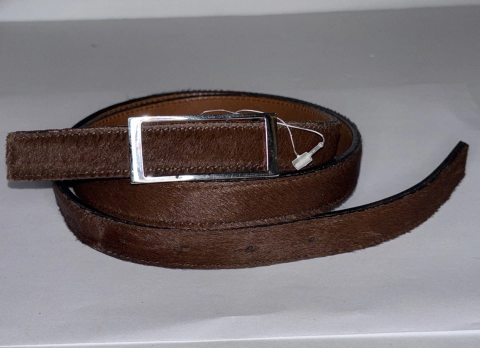 Vintage COLE HAAN Brown Belt Calf Hair Leather Silver Buckle size L 32” - 36” - Image 1 of 4